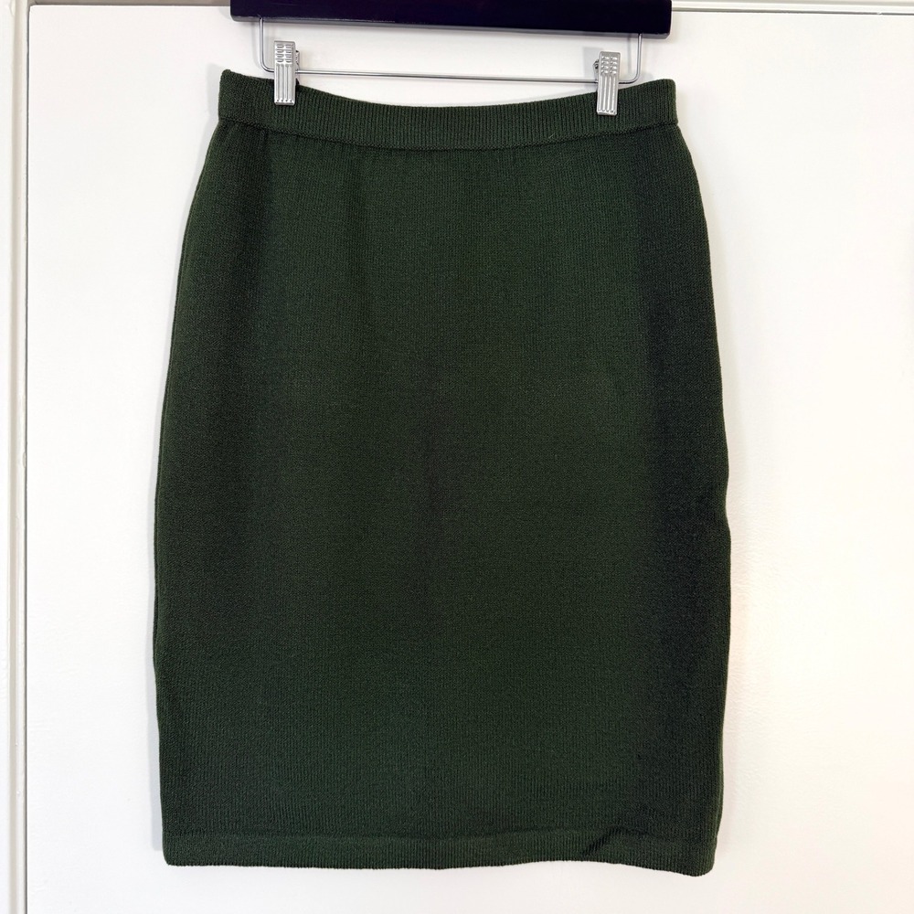 St John Collection Marie Gray Green Santana Knit Pencil Skirt Size 8 Vintage